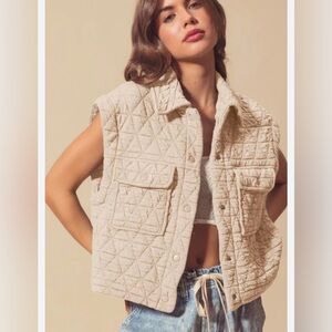 Entro tan quilted cotton snap up cropped vest - S
